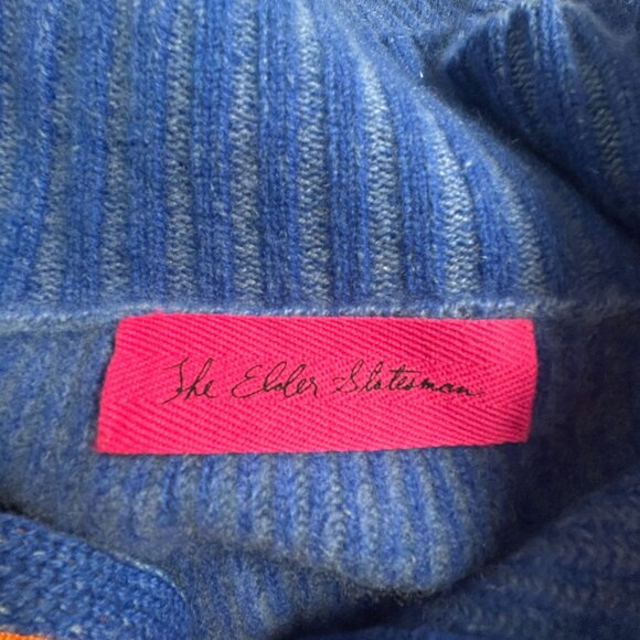 The Elder Statesman Womens Blue Cashmere Ribbed 1/4 Zip Mock Neck Sweater Large - Picture 3 of 8